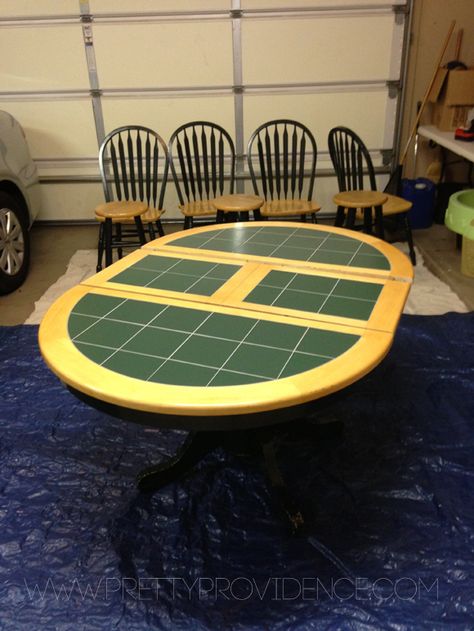 Tile Round Table Top Diy, Tile Table Makeover, Table Top Redo, Paint Furniture White, Can You Paint Tile, Painted Chairs Diy, Cheap Easy Recipes, Dining Table Redo, Painted Dining Room Table