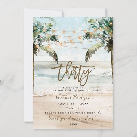 Tropical beach palms 30th birthday party invitation 60th Birthday Party Invitations, 30th Birthday Party Invitations, 40th Birthday Party Invites, 70th Birthday Invitations, 50th Birthday Party Invitations, 30th Birthday Party, 60th Birthday Invitations, 30th Birthday Invitations, Couples Shower Invitations