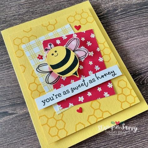 wooHOO to BEE-youtifu handmade cards! This one features the new Savvy Showcase Suite BEE MINE, from the just released January-April Mini Catalog by Stampin’ Up! You’ll ‘bee all abuzz’ playing with the adorable coordinating products in this collection! Includes free card tutorial with measurements and instructions. SHOP & SAVE on Stampin' Up!® in the USA at StampinSavvy.com/Shop Stampin Up Bee Cards Handmade, Su Bee Mine Cards, Stampin Up Bee Mine Dsp, Stampin Up Bee Mine, Bee Mine Stampin Up Cards, Bee My Valentine Stampin Up Cards, Bee Cards Handmade, Valentine 2024, Flying Bugs