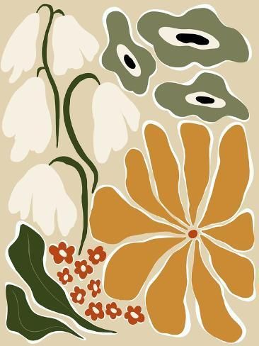 size: 12x9in Photographic Print: Classic mid Century Florals by Miho Art Studio : Mid Century Pattern Design, Mid Century Botanical Art, Mid Century Floral Pattern, Mid Century Art Print, Abstract Flower Print, Mid Century Shapes, Earthy Prints, Fall Botanicals, Organic Shapes Art