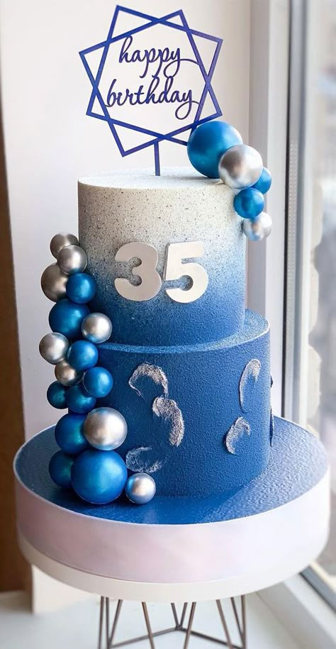 blue ombre cake, 35 year old birthday cake, birthday cake, cake ideas 2021 Blue Birthday Cakes 2 Tier, 35 Th Birthday Ideas For Men, Blue Cake Ideas Birthday Men, Two Tier Birthday Cake For Man, Blue Cake 2 Tier, Blue And White Cake For Men, 2 Tier Cake For Men, 35 Birthday Cake For Men, 2 Tier Birthday Cake Boy