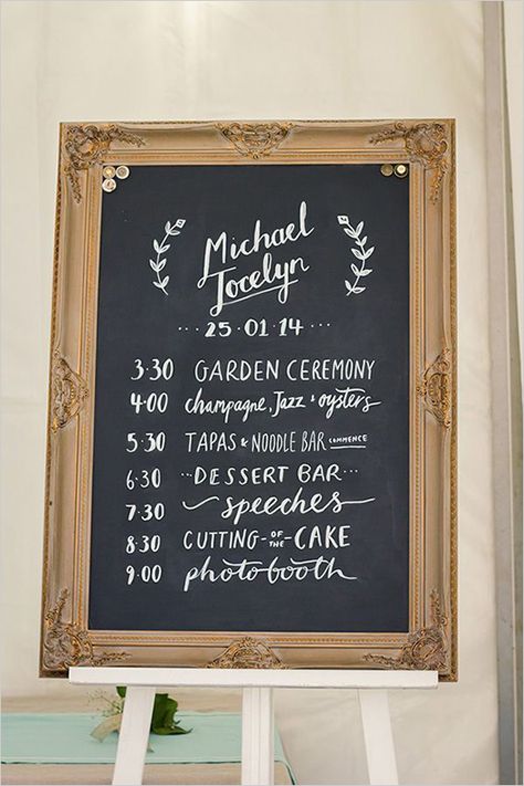 Vintage inspired wedding with a heart touching story. Captured By: I Heart Weddings #weddingchicks http://www.weddingchicks.com/2014/07/10/australian-wedding-with-a-heart-touching-story/ Creative Wedding Sign, Wedding Reception Program, Reception Timeline, Beacon House, Wedding Day Schedule, Vintage Wedding Signs, Wedding Chalkboard Signs, Board Signs, Wedding Schedule