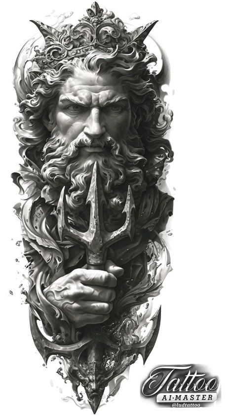 Greek God Poseidon Art, Templar Knight Tattoo, Let It Go Tattoo, Greek Goddess Art, Poseidon Tattoo, Basic Tattoos, Knight Tattoo, Capricorn Tattoo, Statue Tattoo