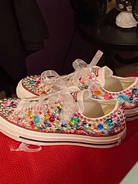 Bejeweled Sneakers Diy, Eras Tour Sneakers, Diy Bejeweled Top Taylor Swift, Eras Tour Shoes Diy, Taylor Swift Sneakers Diy, Eras Tour Converse, Bejeweled Converse, Taylor Swift Shoes Diy, Beads On Converse