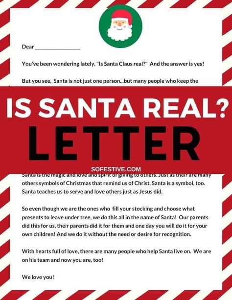 Santa Real Letter, Is Santa Real, The Truth About Santa, Truth About Santa, Letter Explaining Santa, Letter Printables, Santa Real, Santa Claus Letter, Santa Template