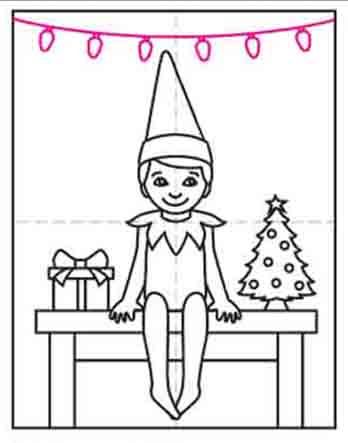 Elf On The Shelf Drawing, Elf Drawings, Funny Sketches, Darkest Black Color, Elf On A Shelf, Directed Drawing, Art Lessons For Kids, An Elf, Drawing Projects