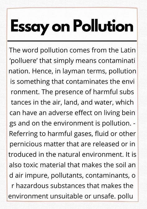 Pollution Essay In English, Pollution Aesthetic, What Is Pollution, English Paragraph Writing, Pollution Activities Worksheets, English Paragraph, Effects Of Water Pollution, Pollution Activities, Essay English