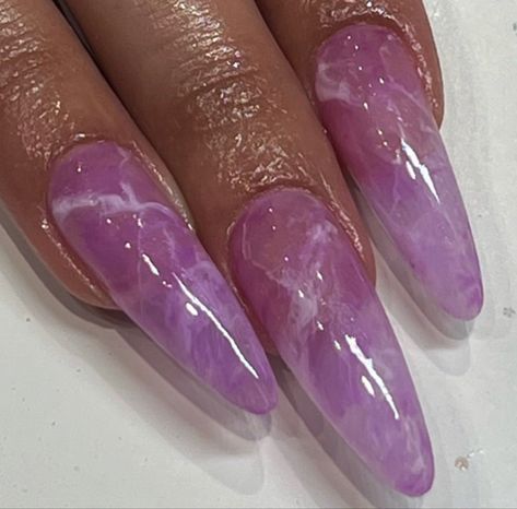 Marbled Purple Nails, Marble Nails Pink And Purple, Purple Quartz Nails, Milky Nails Purple, Purple Translucent Nails, Purple Watercolor Nails, Purple Amethyst Nails, Marble Jelly Nails, Purple Glass Nails