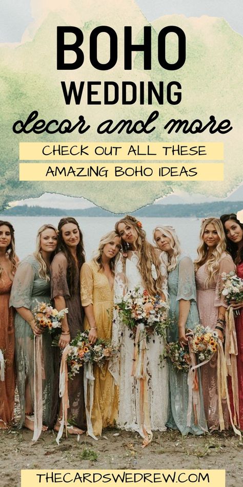 Hippie Wedding Dress Bohemian, Boho Wedding Decor Ideas, Hippie Chic Weddings, Boho Chic Wedding Decor, Boho Wedding Bridesmaids, Bohemian Chic Weddings, Rustic Bohemian Wedding, Bohemian Bridesmaid, Look Hippie Chic