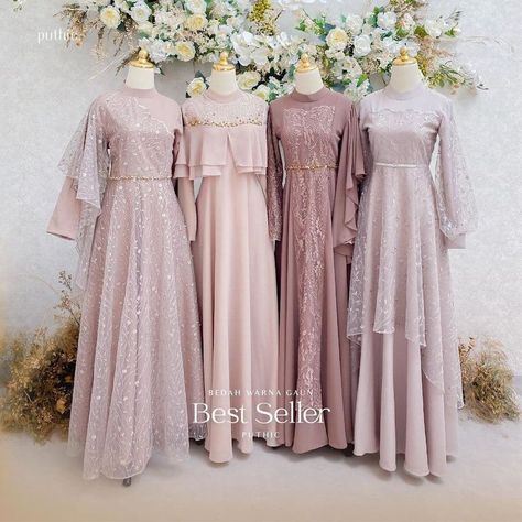 Brokat Dress Bridesmaid, Gaun Bridesmaid Hijab Satin, Bridesmaid Brokat, Brukat Dress, Dress Brokat Modern, Dress Muslim Modern, Kebaya Modern Dress, Hijab Dress Party, Bridesmaid Satin