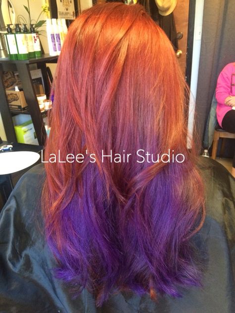 Ginger Purple Hair, Ginger And Purple Hair, Orange Purple Hair, Orange And Purple Hair, Red Purple Hair, Red Orange Hair, Vivid Hair, Sunset Hair, Purple Ombre Hair