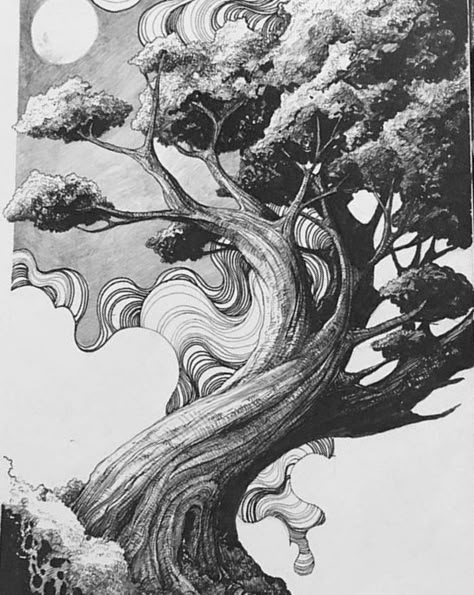 Fill Sketchbook, Artline Drawing, Fairy Drawing, Tree Drawings, Tree Sketches, Pen Art Drawings, White Drawing, Ink Illustration, Art Tattoos