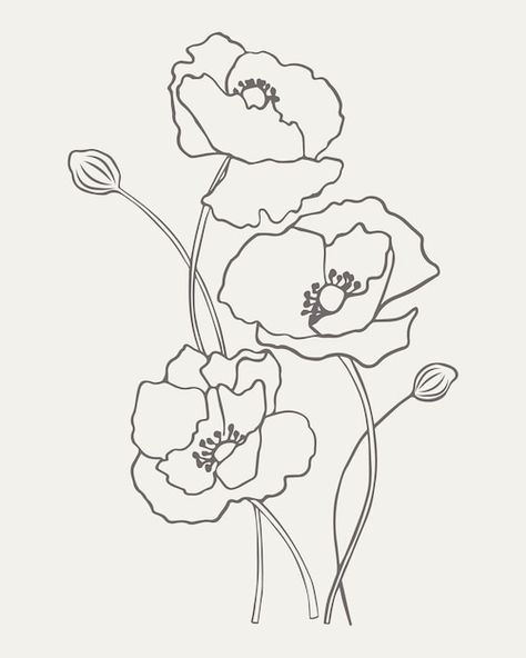 Line Drawing Art Abstract, Flowers Line Drawing, Artistic Crafts, Line Drawing Art, Line Art Flowers, Poppy Drawing, Flower Line Drawings, Flower Drawing Tutorials, Flower Outline