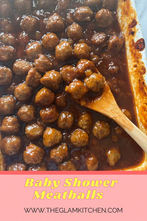 Baby Shower Meatball Recipes Crockpot, Baby Shower Meatball Recipes, Baby Shower Cookout, Baby Shower Meatballs, Shower Meatballs, Oven Meatballs, Crowd Pleasers Recipes, Barbecue Meatballs, Bbq Baby Shower