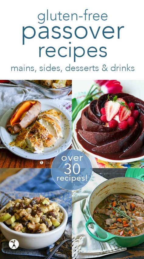 All you need for a delicious gluten-free Passover celebration! Everything from main dishes, sides, charosets, and desserts! All 100% gluten-free and kosher. #glutenfree #passover #pesach Keto Passover Recipes, Gluten Free Passover Recipes, Kosher For Passover Desserts, Gluten Free Passover Desserts, Gluten Free Matzah, Passover Side Dishes, Passover Sedar, Matzah Recipes, Passover 2024