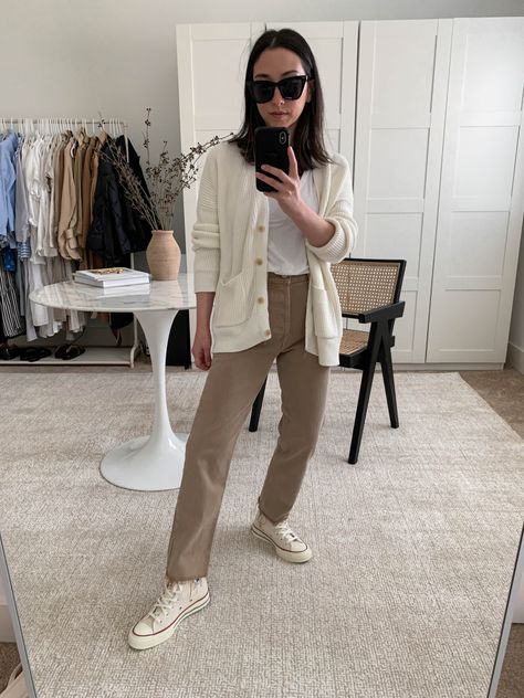 Ivory Converse Outfit, Cream Converse High Tops Outfit, Parchment Converse Outfit, High Top Converse Work Outfit, Taupe Converse Outfit, Gold Converse Outfit, White Converse Outfit Women, Cream Converse Outfit, Beige Converse Outfit