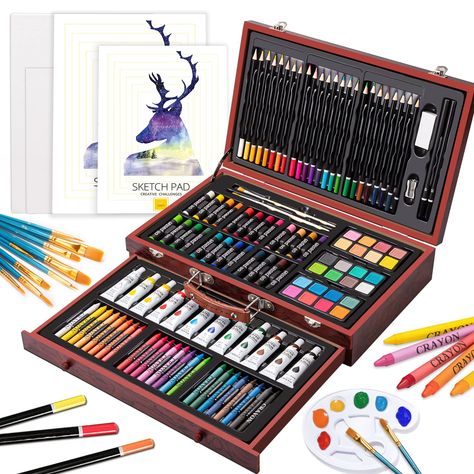 PRICES MAY VARY. 【Beginners to Professionals】A complete professional artist set, sketching and drawing set, contains everything you need to create art work! Whether you're a beginner or a professional, will love this versatile painting set! This art set is a great gift for Christmas, birthday, Children's Day, Mother's Day, Easter, Thanksgiving, parties and New Year. This special gift will definitely win smile and love. 【Complete Art Set】This premium drawing set includes 129 pieces art kit with 2 Drawing & Painting Kit, Drawing Kits, Watercolor Cake, Drawing Pad, Pastel Watercolor, Pen And Watercolor, Professional Art, Oil Pastels, Drawing Set