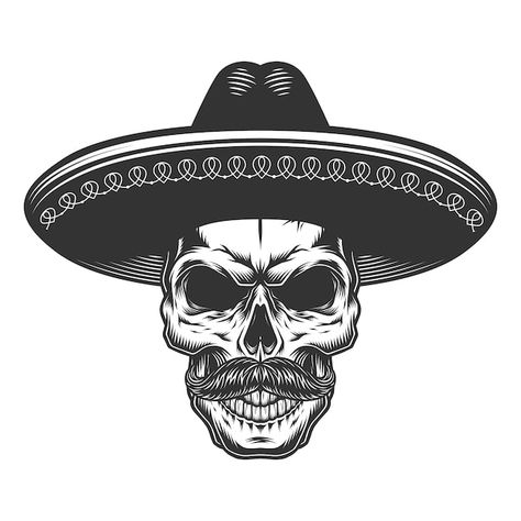 Mexican Skeleton, Vintage Tshirt Design, Mexican Sombrero, Sugar Skull Artwork, Skull Stencil, Sombrero Hat, Cholo Art, Frida Art, Hat Vector