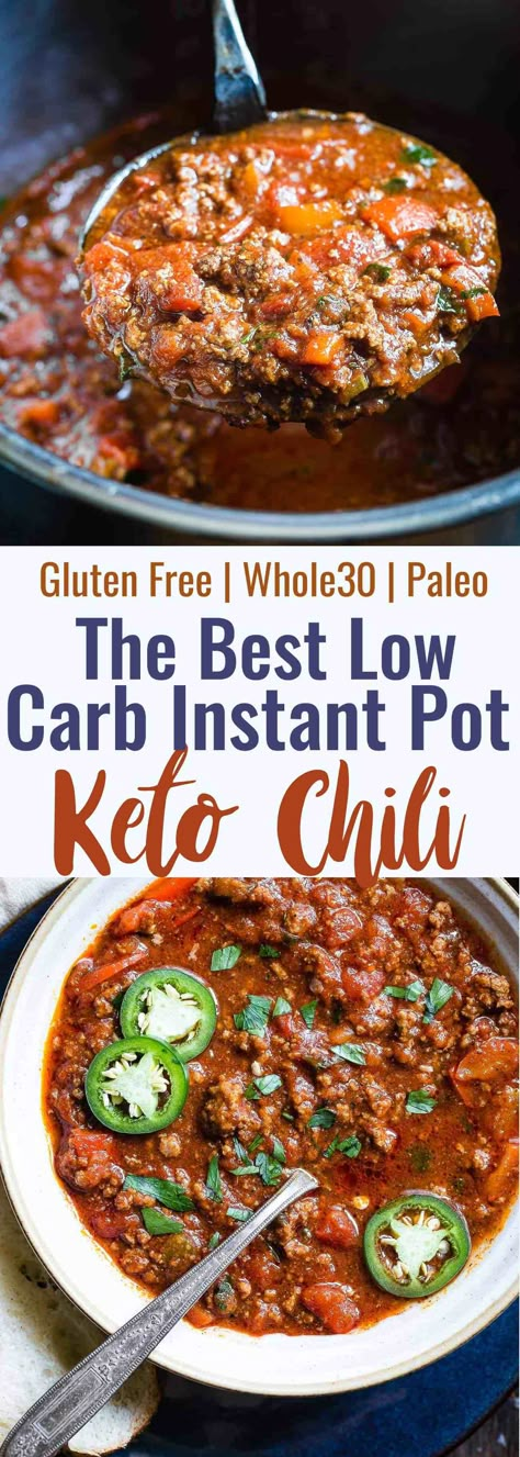 Instant Pot Whole30 Keto Chili - This paleo chili is a meat lovers dream! It's the easiest healthy weeknight dinner that the whole family will love and it freezes great for leftovers or meal prep! | #Foodfaithfitness | #Keto #Lowcarb #Paleo #Whole3o #InstantPot Paleo Chili Recipe, Instapot Ideas, Low Carb Chili Recipe, Low Carb Instant Pot Recipes, Easy Weeknight Dinners Healthy, Keto Instant Pot Recipes, Recipes Instapot, Keto Chili, Paleo Chili