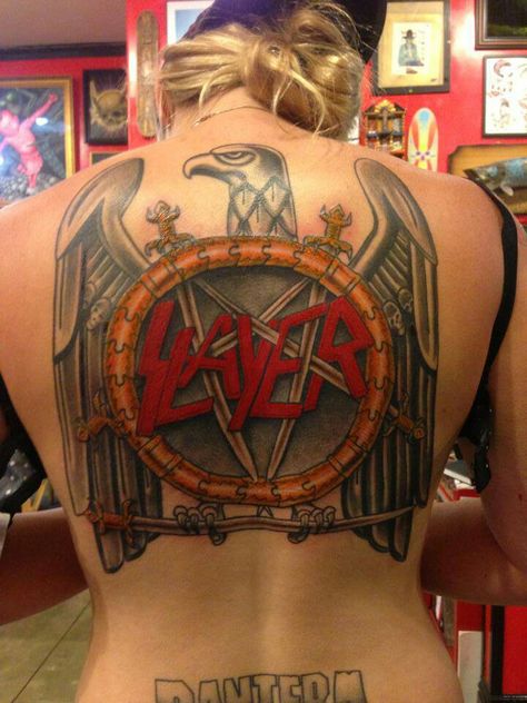 Slayer tattoo Heavy Metal Tattoo, Slayer Tattoo, Slayer Band, Metal Chicks, Heavy Metal Girl, Heavy Metal Art, Metal Tattoo, Geniale Tattoos, Band Tattoo