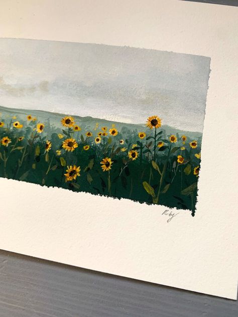 Original Gouache Gloomy Sunflower Painting - Etsy Acrylic On Canvas Ideas Easy, Sunflower Gouache, Gloomy Painting, Guache Art Gouache Painting, Sunflower Painting Acrylic, Gouache Painting Ideas, Sunflower Acrylic Painting, Artsy Gifts, Sunflower Paintings