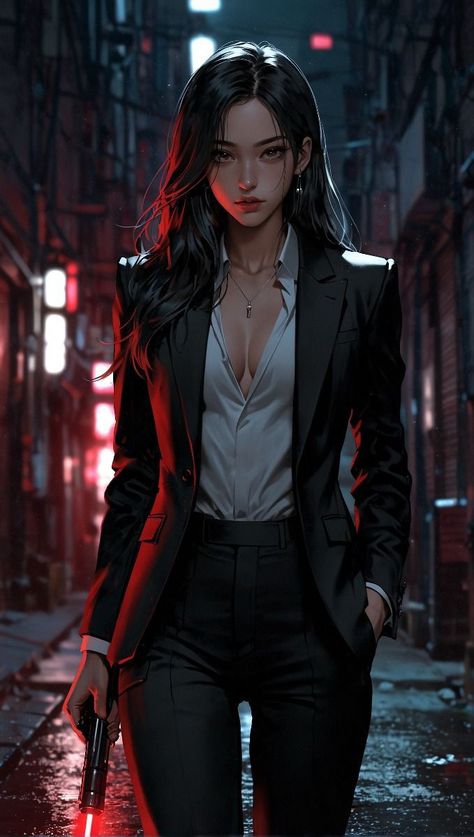 Mafia Woman Art, Female Suits Aesthetic, Female Mafia Art, Mafia Outfits Female, Cover Design Inspiration, Anime Show, Boss Outfit, Beautiful Dark Art, Cute Couple Art