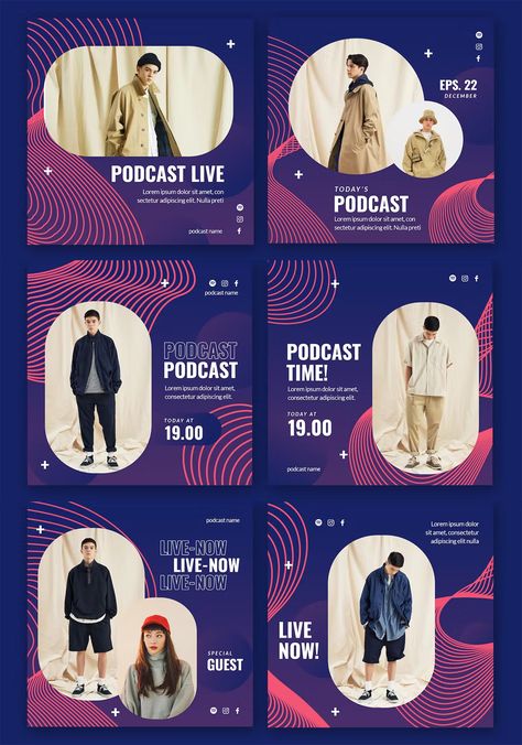 Podcast Instagram Posts Design PSD Cover Podcast, Podcast Promotion Design, Podcast Instagram Templates, Podcast Thumbnail Design, Podcast Design, Podcast Graphic Social Media, Podcast Social Media Post Design, Social Media Promotion, Thumbnail Design