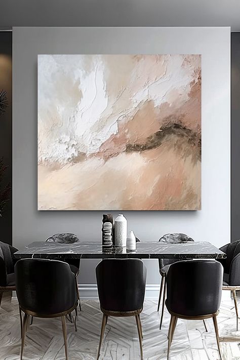 Abstract seascape painting with textured brushstrokes in soft neutral tones of white, beige and pale pink White Paintings, Abstract Seascape, Handmade Oil, Shades Of White, White Beige, Abstract Wall, Neutral Tones, White Painting, Brush Strokes