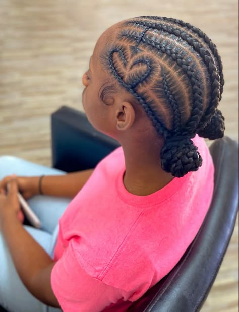 Cornrow Kids Hairstyles, Feed In Braids Hairstyles For Kids, Braid Designs For Kids, Kids Braided Bun Hairstyles Black, Easy Kids Braided Hairstyles, Puff Hairstyles For Kids, Kids Hairstyles Cornrows, Kids Cornrow Hairstyles Natural Hair For School, Feed In Braids For Kids