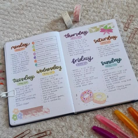 Daily To Do Journal, Journal Ideas Planner, Bujo Routine Spread, Easy Bujo Ideas, Bulletin Journal Ideas Student, Daily Journal Aesthetic, Bujo Daily Spread Layout, Journal Set Up, Journaling Markers