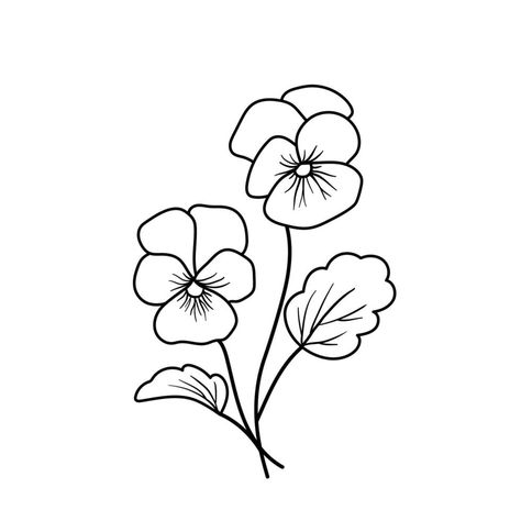 Violet flower. Outline vector plant isolated on white Flower Outline Tattoo, Violet Flower Tattoos, Violet Tattoo, Line Drawing Tattoos, Simple Flower Drawing, Easy Flower Drawings, Face Line Drawing, Flower Drawing Design, Flower Outline