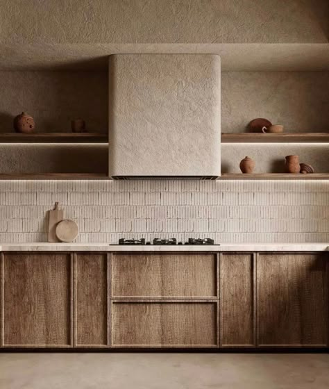 Wabi Sabi Kitchen, Earthy Kitchen, Japandi Kitchen, Wabi Sabi Interior, Japandi Interior, Kitchen Inspiration Design, Kitchen Style, Kitchen Backsplash, 인테리어 디자인