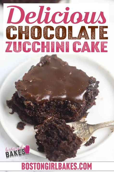 In the summertime, I always seem to have way too much zucchini on my hands that I never know what to do with. This chocolate zucchini cake is great way to use it all up. And you would never know there are vegetables secretly hiding in this fudgy cake. The key to this super moist cake is to not wring out the zucchini so it retains its moisture. With summer comes an abundance of zucchini am I right? | @bostongirlbakes Super Moist Cake, Zucchini Cake Recipe, Chocolate Zucchini Cake Recipe, Zucchini Desserts, Zucchini Cakes Recipe, Zucchini Recipes Dessert, Fudgy Cake, Cake Design Ideas, Chocolate Zucchini Cake