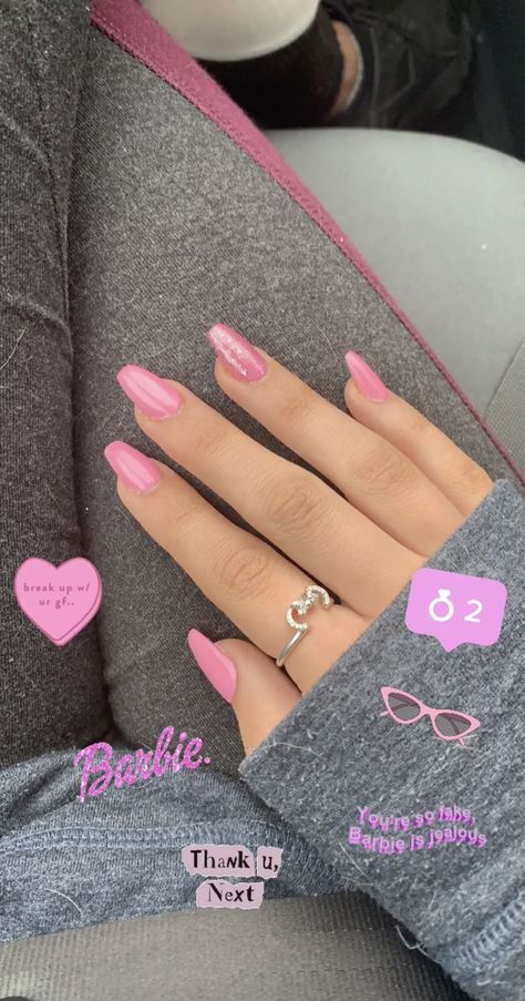 Neutral Barbie Nails, Subtle Barbie Nails, Barbie Glazed Nails, Malibu Barbie Aesthetic Nails, Barbie Themed Nails Short, Sparkly Pink Nails Acrylics, Barbie Nails 2023, Barbie Pink Acrylic Nails Short, Nail Barbie