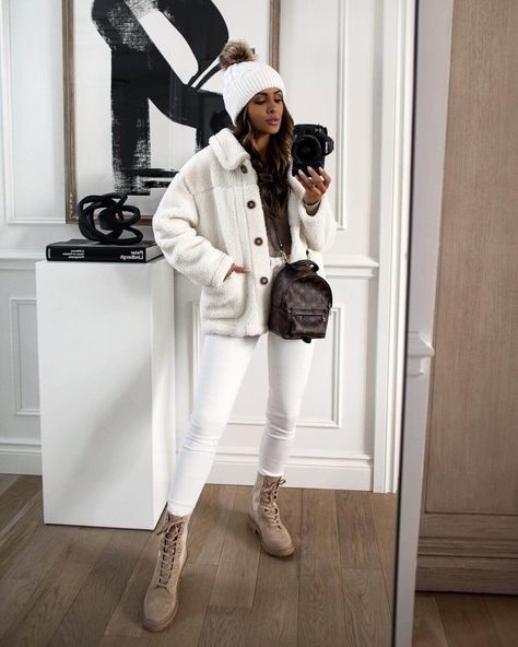 mia mia mine wearing a winter white outfit from goodnight macaroon with sam edelman beige combat boots. visit my fashion blog to see more winter white outfits, how to wear combat boots, and white jeans in the winter. #winterwhite #combatboots #winterboots #casualootd White Boots Winter Outfit, Tan Combat Boots Outfit, Beige Combat Boots Outfit, White Boots Winter, White Combat Boots Outfit, Cream Boots Outfit, How To Style Combat Boots, Boots Winter Outfit, Beige Boots Outfit