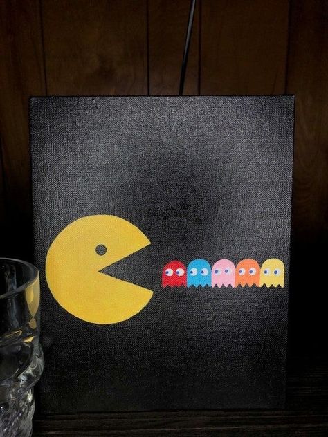 Cute Paintings On Black Canvas, Fun Canvas Art Ideas, Cute Canvas Paintings Easy For Best Friend, Easy Cute Canvas Art, What To Draw On A Black Canvas, Small Aesthetic Paintings Easy, 90s Canvas Painting Ideas, 6x8 Canvas Painting Ideas, Easy Black Canvas Paintings