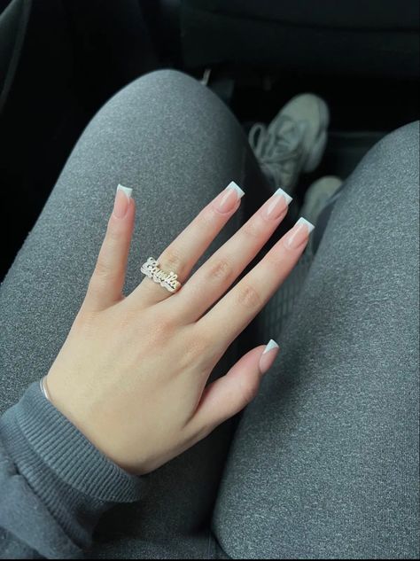 Girly Acrylic Nails, French Tip Acrylic Nails, Short Square Acrylic Nails, White Nail, Bling Acrylic Nails, Acrylic Nails Coffin Short, Pink Acrylic Nails, Square Acrylic Nails, Pretty Acrylic Nails