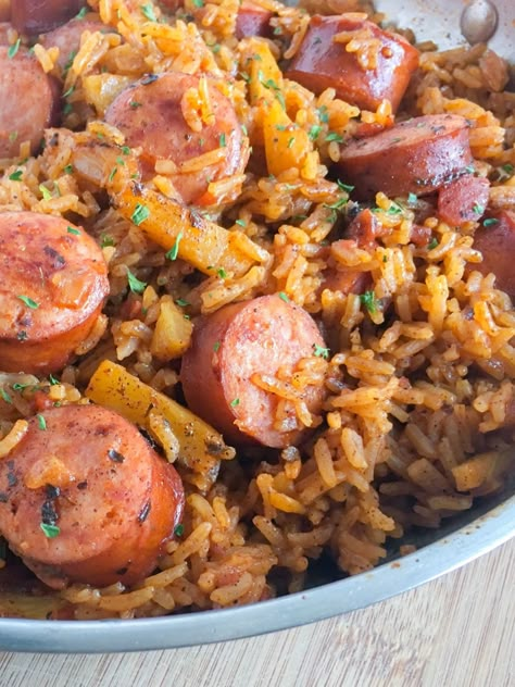 Kielbasa And Rice, Kilbasa Sausage Recipes, Smoked Kielbasa, Recipes With Sausage, Jasmine Rice Recipes, Comforting Food, Kielbasa Recipes, Kielbasa Sausage, Spanish Heritage