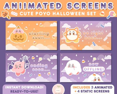 Halloween Kirby, Twitch Assets, Twitch Streaming Setup, Twitch Panels, Streaming Setup, Overlays Instagram, Twitch Overlay, Purple Halloween, Halloween Cute