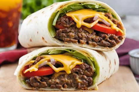 Grilled Cheeseburger Wraps Cheeseburger Wrap, Creamy Cucumber Tomato Salad, Homemade Big Mac Sauce, Cheeseburger Wraps, Chicken Bruschetta Recipe, Big Mac Sauce Recipe, Mac Sauce Recipe, Baked Tacos Recipe, Homemade Big Mac