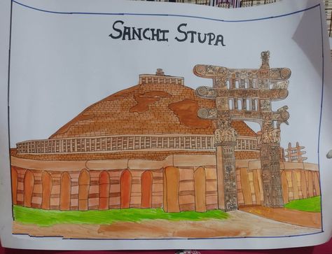 Buddhist architecture Sanchi Stupa, Buddhist Architecture, Simple Drawings, Homework, Easy Drawings, Taj Mahal, Monument, Architecture, Drawings