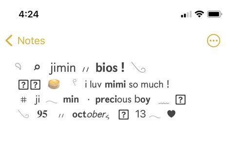 Jimin Bio Ideas, Jimin Usernames Ideas, Cute Bios, Aesthetic Usernames, Cute Text Symbols, Ig Bio, Insta Bio, Bio Ideas, Text Symbols