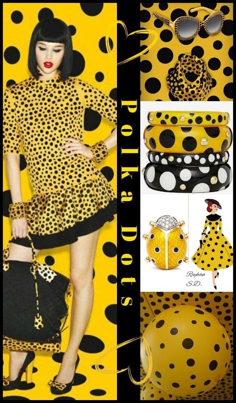 # Black & Yellow Pop Art Fashion, Diy Tie, Paint Color Schemes, Polka Dots Fashion, Yayoi Kusama, Color Crush, Color Psychology, Study Style, Mood Board Fashion