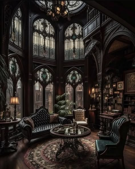 (2) Scruff327 в Tumblr Gothic Living Room Ideas, Dark Academia House, Dark Academia Home, Gothic Living Room, Goth Houses, Gothic Mansion, Gothic Interior, Halloween Decor Diy, Fantasy Rooms