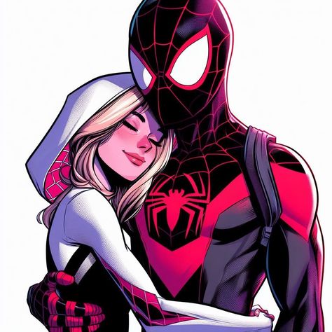 Matching Pfp Spiderman And Gwen, Spiderman Couple Drawing, Miles And Gwen Drawing, Spiderman And Maryjane, Couple Spiderman, Spiderman And Spidergirl, Spider Man And Gwen, Spiderman Woman, Spiderman Love