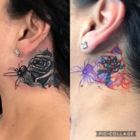 Tattoo Coverup Ideas, Neck Tattoo Cover Up, Tattoos Cover Up, Coverup Tattoo Ideas, Tattoos Behind The Ear, Tattoos Behind Ear, Coverup Ideas, Tattoo Cover Ups, Cover Up Tattoos For Women