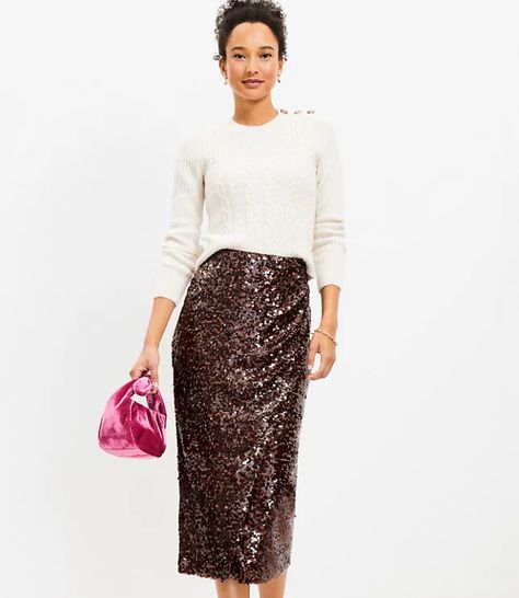 New Clothing Arrivals | Loft Brown Sequin Skirt Outfit, Sequin Skirt Outfit, Petite Midi Skirt, Wrap Midi Skirt, Sequin Midi Skirt, Striped Midi Skirt, Petite Skirt, Floral Midi Skirt, Flattering Dresses