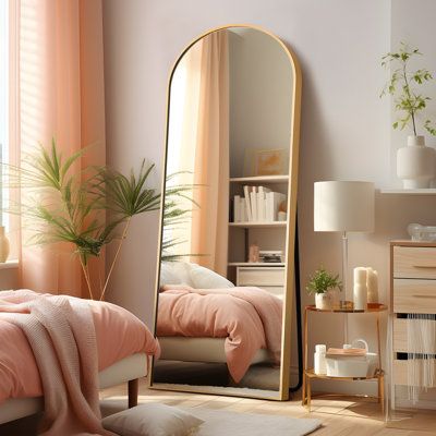 Big Mirror In Bedroom, Full Length Mirror Gold, Full Length Mirror In Bedroom, Room Mirror Ideas, Arch Floor Mirror, Full Length Mirror Stand, Mirror Standing, Gold Room Decor, Floor Length Mirror