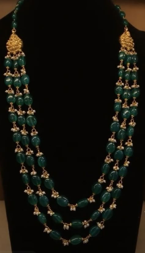 Beads Jwellery Idea, Emralds Beeds Necklace, Green Beads Indian Jewellery Gold, Beads Gold Jewellery, Green Beads Indian Jewellery, Emerald Beads Mala, Latest Beads Jewellery Designs, Beads Jewelry Indian Gold, Ruby Jewelry Necklaces