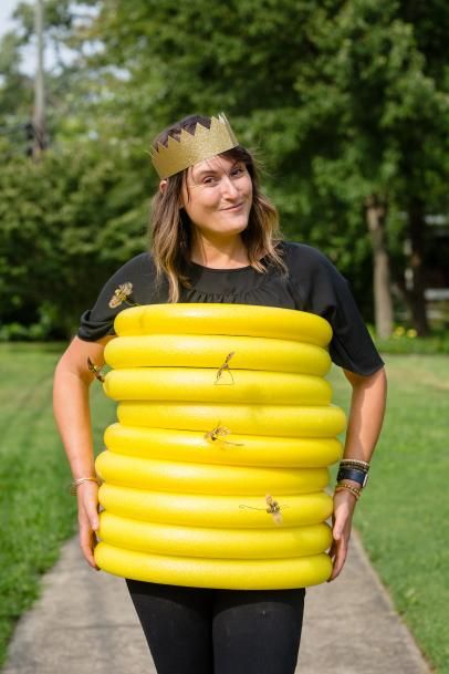 Last-Minute Pool Noodle Costumes | HGTV Noodle Costume, Pool Noodle Halloween, Last Minute Diy Costumes, Pool Noodle, Diy Pool, Creative Costumes, Pool Noodles, How To Craft, Creative Halloween Costumes